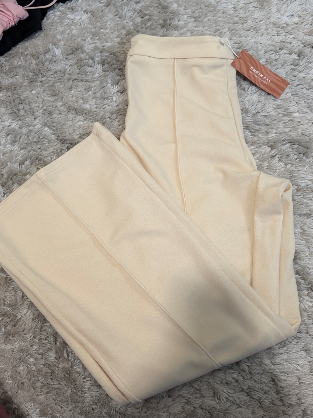 Cream Tailored Wide-Leg Trousers